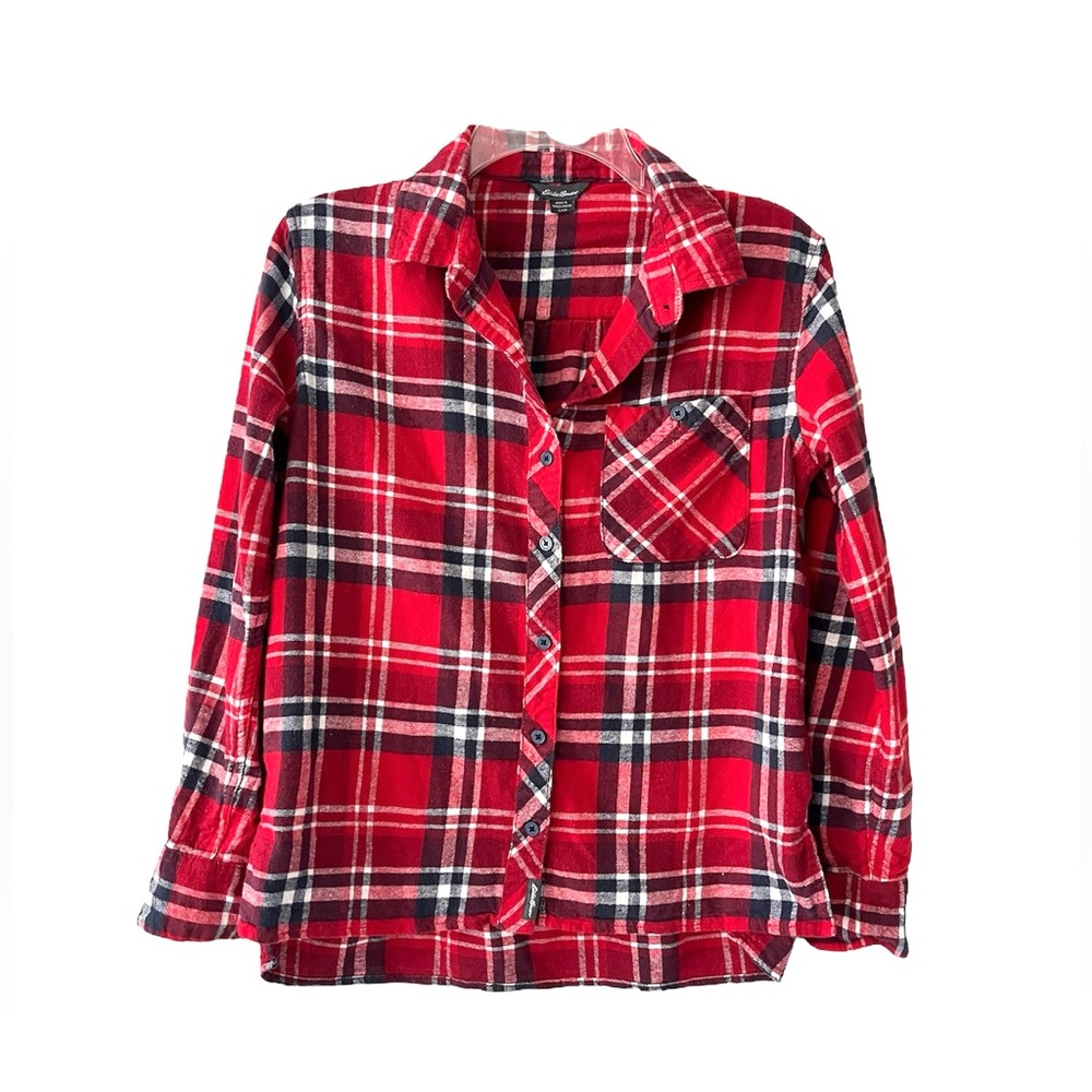 Eddie Bauer Red Navy Plaid Button-Up Long Sleeve Soft Flannel Shirt Size Small